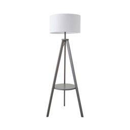 ValueLights Morrigan White Shade Grey Wood Tripod Floor Lamp and Bulb
