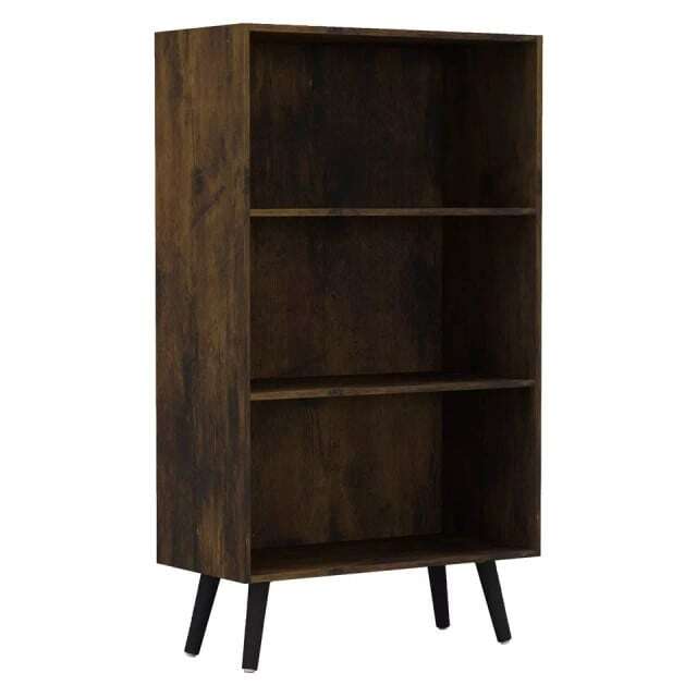 URBNLIVING 3 Tier Wide Bookcase With Scandinavian Style Legs Multi Rustic Brown Bookcase & Black Leg 1