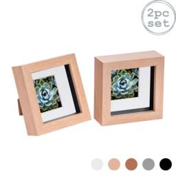 "Nicola Spring 4 x 4"" Photo Frames - Light Wood/White Mount - 3D Picture Frame Box Portrait Display Case (12.5 x 12.5cm) Set of 2"