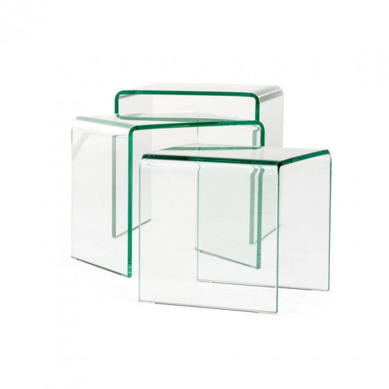 Milan Glass Nest of 3 Side Tables for Living Room Clear Clear