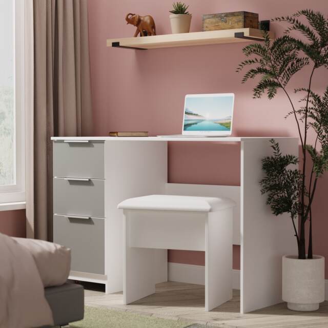 Dover 3 Drawer Desk in Uniform Grey & White Matt (Ready Assembled) Grey Uniform Grey & White Matt