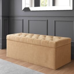 120cm SD Ottoman Storage Box, Mink Velvet Upholstered Chesterfield Storage Ottoman Box