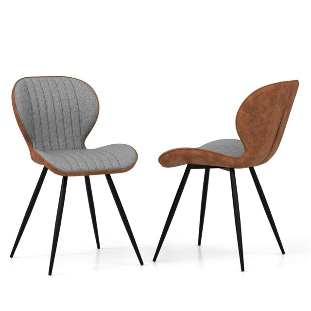 COSTWAY 2Pcs Armless Dining Chair Modern Accent Chairs Grey