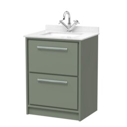 Balterley Floor Standing 2 Drawer Vanity with Marble Worktop Basin Green Reed Green 878 x 620 x 470mm
