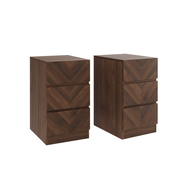 Catania Pair of 3 Drawer Bedside Tables Brown Royal Walnut