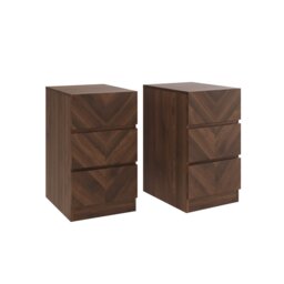 Catania Pair of 3 Drawer Bedside Tables Brown Royal Walnut