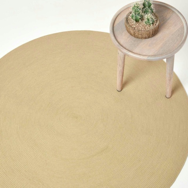 Homescapes Linen Handmade Woven Braided Round Rug - 120 cm Cream Linen