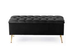 120cm Amara Chesterfield Ottoman Storage Bench - Plush Velvet Shoes Bench - Black Upholstery Footstool Storage with Legs