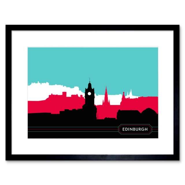 "Edinburgh Bright Cityscape 9x7"" Black Framed Wall Art Print"