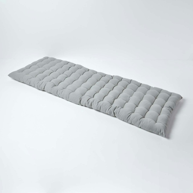 Homescapes Garden Bench Cushion Luxury 3 Seater Cotton Indoor Outdoor Seat Pad Grey 143 x 48 cm 1