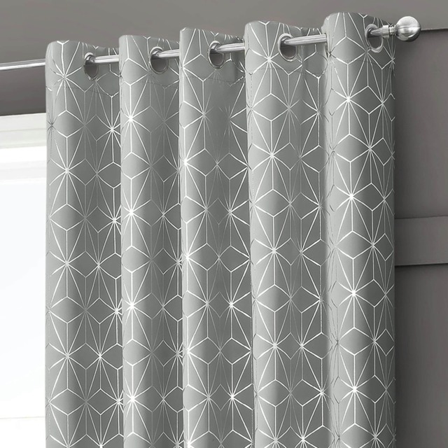 Velosso Moreno Thermal Blackout Ready Made Eyelet Curtains - 117cm x 137cm Grey Silver