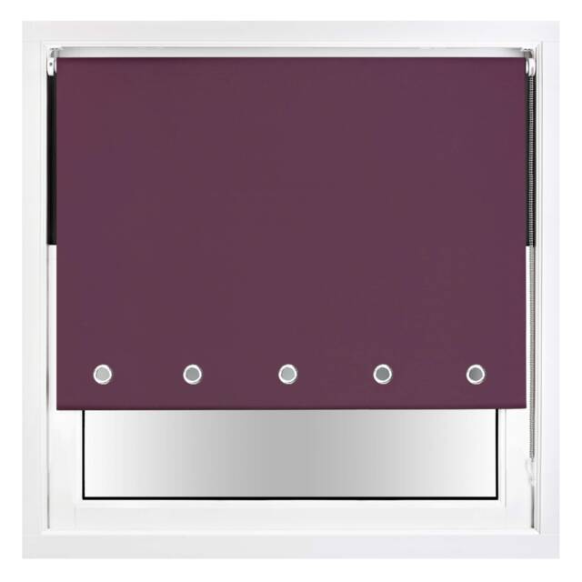 FURNISHED Blackout Roller Blind with Round Eyelets & Metal Fittings Purple Aubergine (W) 120cm x (L) 165cm