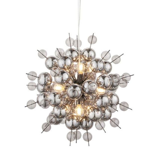 Pavia 9 Light Ceiling Pendant Black Chrome Plate With Smoked Mirror & Tinted Glass