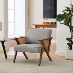 Rattan Armchair Occasional Chair with Soft Cushion (W)60cm (D)70cm (H)74cm - Grey