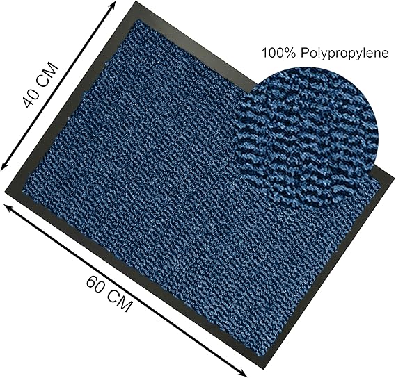 KAV Door Mat Dirt Trapper - Durable Indoor and Outdoor Non-Slip Rug - Super Absorbent- Home, Office(Blue / Black, 40cm x 60cm)