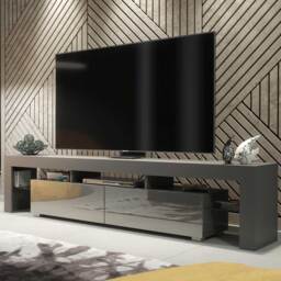 TV Stand TV Unit Cabinet Sideboard Media Cabinet Storage Entertainment Centre Grey High Gloss Doors Living Room Furniture 200cm