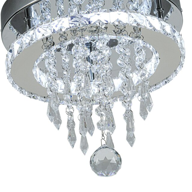 Living and Home Modern Round Crystal Ceiling Light with Droplet Accents Chrome
