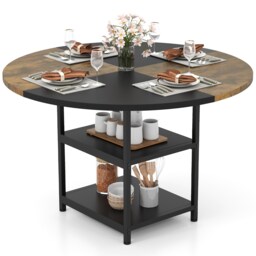 COSTWAY 120 cm Round Wooden Kitchen Table Dining Table for 4 People Black