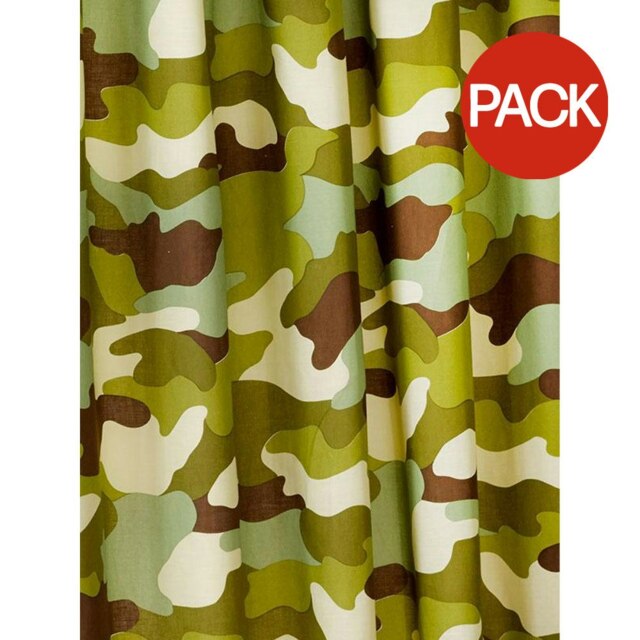 Lined Camouflage Curtains (Pack of 2) - Army Green - 138cm x 168cm Green