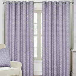 Homescapes Lilac Geometric Jacquard Blackout Eyelet Curtain Pair - 90 x 72 Inches Purple Lilac