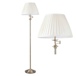 First Choice Lighting Antique Brass Swing Arm Floor Lamp with White Pleated Shade Bronze White Small