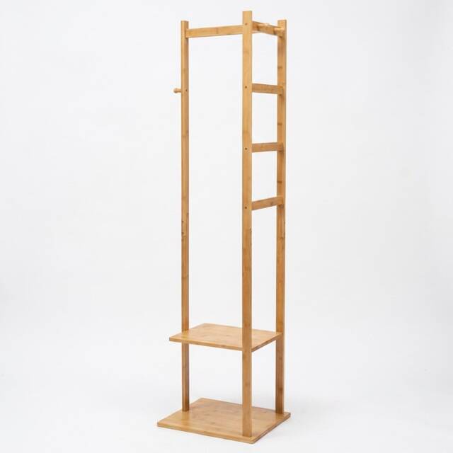 Narrow Wooden Clothes Rail With 2 Shelves Brown One Size