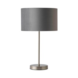 ValueLights Charlie Brushed Chrome Table Lamp Grey Velvet Chrome Shade