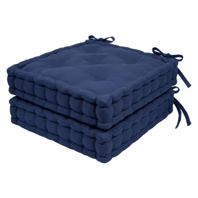 Harbour Housewares Deluxe Square Seat Pads - 40 x 40cm - Navy - Pack of 2