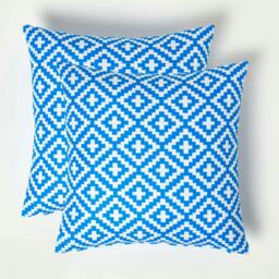Homescapes Blue Geometric Outdoor Cushion 45 x 45 cm - Set of 2 Blue 45 x 45 cm 2