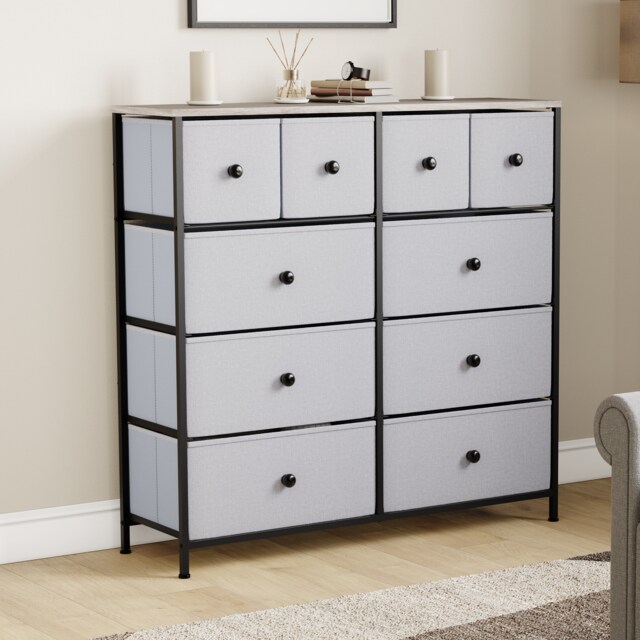 Vida Designs Chorley 10 Drawer Fabric Drawer Chest, Beige & Grey Wood