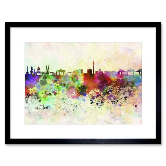 "Painting Cityscape Paint Splash Skyline Berlin 12x16"" Framed Wall Art Print"