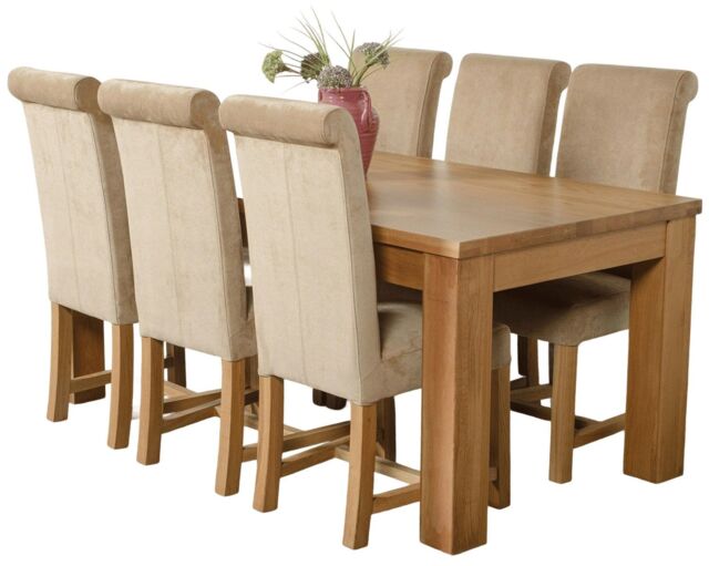 Dakota 182 x 92cm Oak Large Dining Table and 6 Washington Fabric Chairs Brown Beige