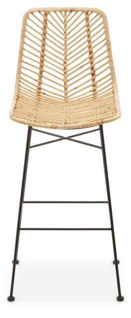 Orsina Rattan Brown Bar Chair, Rattan Kitchen Stool, Hand-woven Breakfast Stool with Black Metal Legs