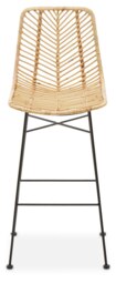 Orsina Rattan Brown Bar Chair, Rattan Kitchen Stool, Hand-woven Breakfast Stool with Black Metal Legs