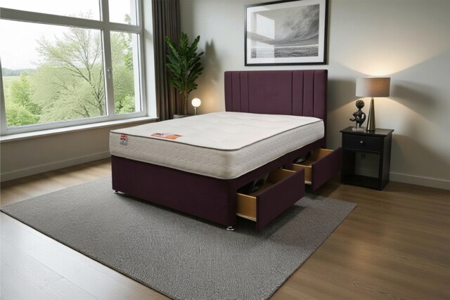 "Sarah Plush Bed Set With Mattress, 2 Drawers Same Side & 24""Headboard"