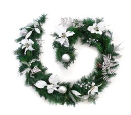 Best Artificial 6ft Decorated White & Silver Decorated Christmas Garland with Baubles Berries and pinecones Suitable for Fireplace