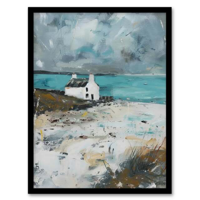 Timeless Scottish Cottage On Loch Oil Living Room Black Framed Wall Art Print A4