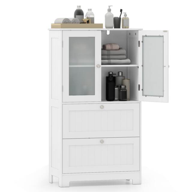 COSTWAY Floor Cabinet Freestanding Bathroom Storage Cabinet-White