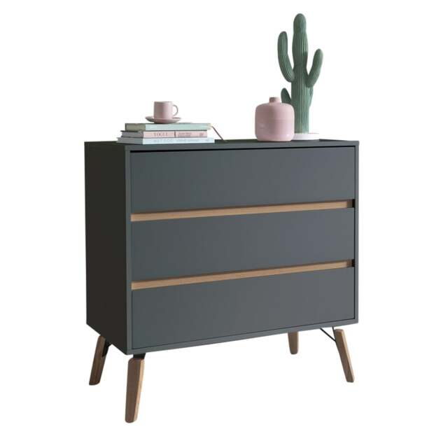 Otto Chest of Drawers Wide 3 Drawer in Grey
