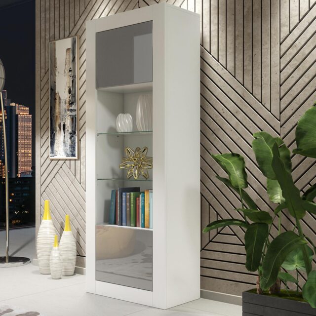 Display Cabinet Bookcase Sideboard Storage Cabinet Cupboard Grey High Gloss 170cm