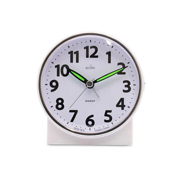 Acctim Micah Alarm Clock, Analogue Display, Non-Ticking, Blue LED Backlight White Pearl White