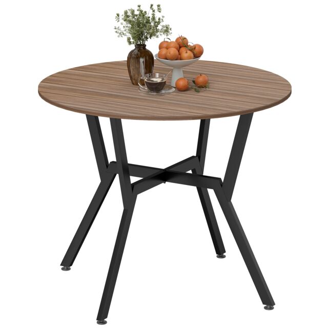 HOMCOM Dining Table, Round Kitchen Table with Black Legs, Anti-slip Foot Pads for Living Room, Dining Room, 90 x 76 cm, Brown