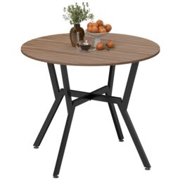 HOMCOM Dining Table, Round Kitchen Table with Black Legs, Anti-slip Foot Pads for Living Room, Dining Room, 90 x 76 cm, Brown