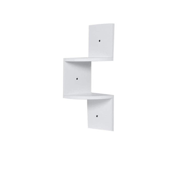 Living and Home 2 Tier Wooden Floating Corner Wall Shelves- White