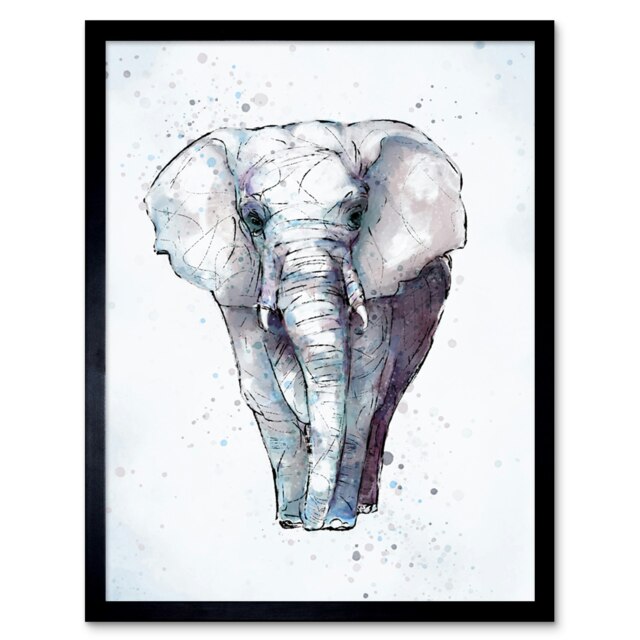 "African Elephant Watercolour Home Decor 12x16"" Framed Wall Art Print"