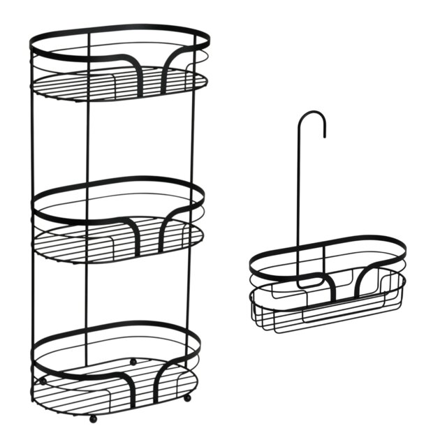 Showerdrape Dante Black Freestanding Floor Caddy and Mini Shower Caddy Black Black 1