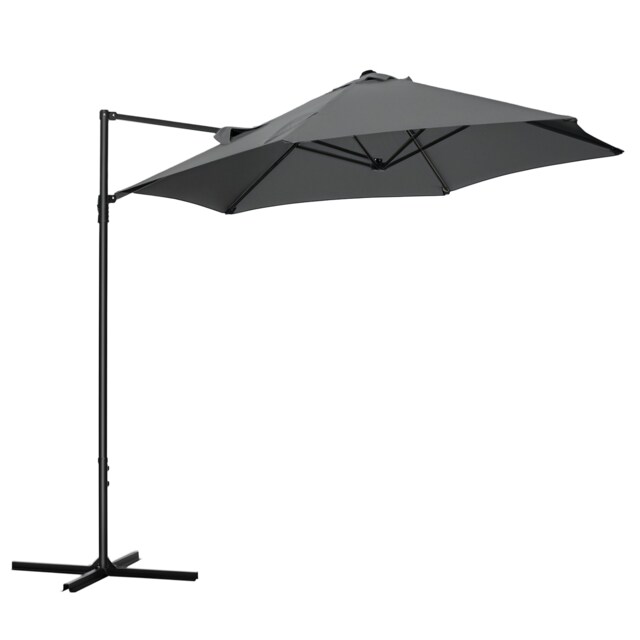 Outsunny 2.5M Garden Cantilever Parasol, Offset Roma Patio Umbrella Hanging Sun Shade Canopy Shelter with 360 Rotation and Cross Base, Dark Grey