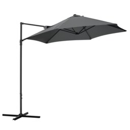 Outsunny 2.5M Garden Cantilever Parasol, Offset Roma Patio Umbrella Hanging Sun Shade Canopy Shelter with 360 Rotation and Cross Base, Dark Grey