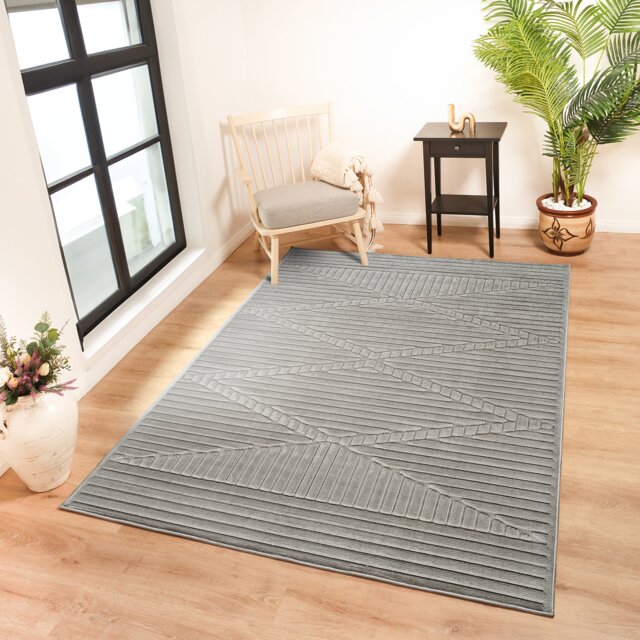 LIVABLISS Le Mans-Modern 3D High & Low Pile Textured In- & Outdoor Rug 160 x 220 cm Grey
