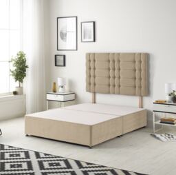 Astoria Divan Bed Base with 30 Inch Diamonte Button Headboard Plush Velvet Brown Beige King